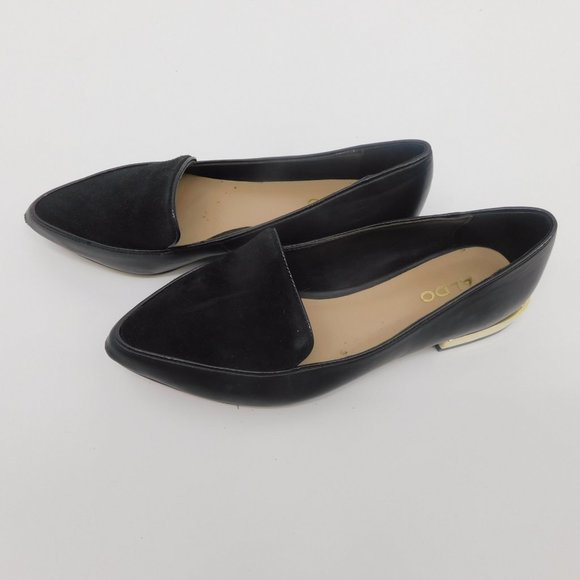 ALDO Black Slip-on Flats with Gold Trim size 5.5 - Picture 1 of 4